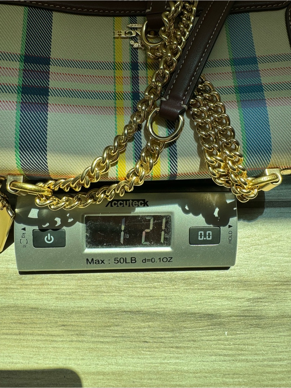 Coach Klare CBI66 Plaid Chain Shoulder Crossbody Bag Cream Brown Leather - Picture 9 of 9
